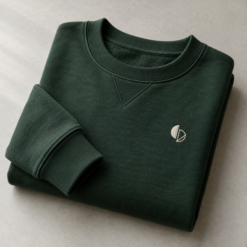Illustration photoréaliste : le sweat d’équipe avec un logo fictif brodé