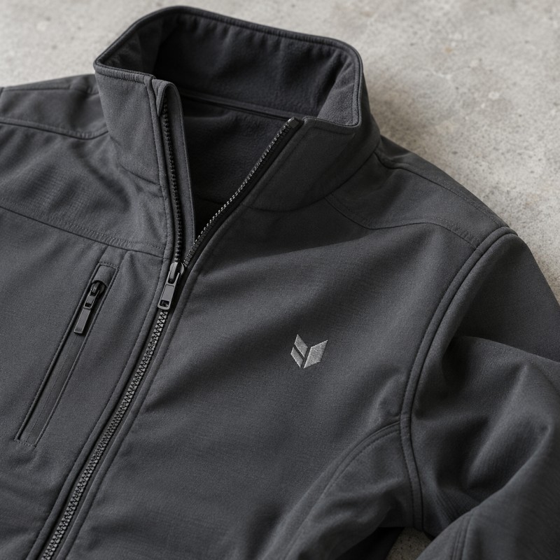 Illustration photoréaliste : la veste de travail avec un logo fictif brodé